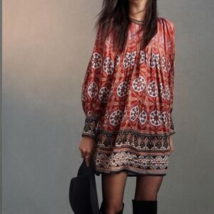 Tanvi Kedia Anthropologie Boho Mini Dress Beaded Pleats India Floral Size XS NWT